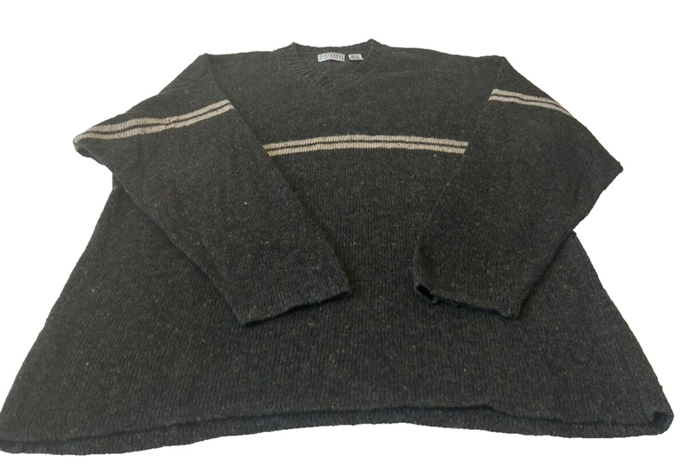 Vintage‎ Arizona Wool Blend Sweater Men Sz M Gray Stripe Oversized Retro 90s Y2K